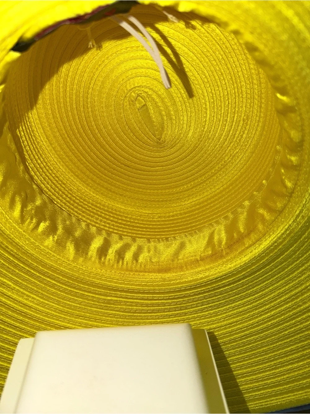 Beautiful Ashro Yellow Wide Brim Church Hat Black White Polka Dot Ruffle Derby